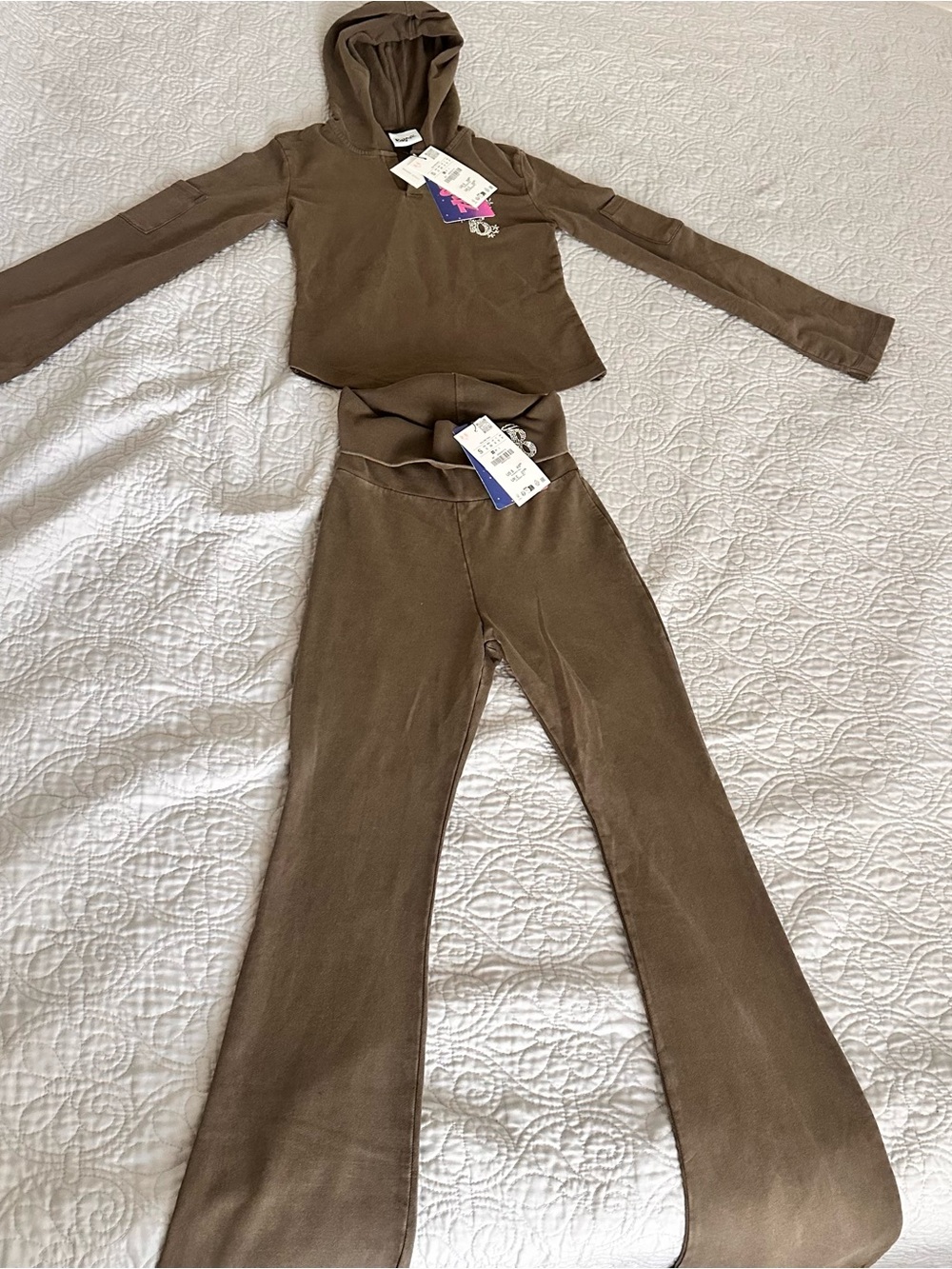 Zara x Bratz Brown Washed Rhinestone Hoodie & Flared Pants Set – Size S – NWT
